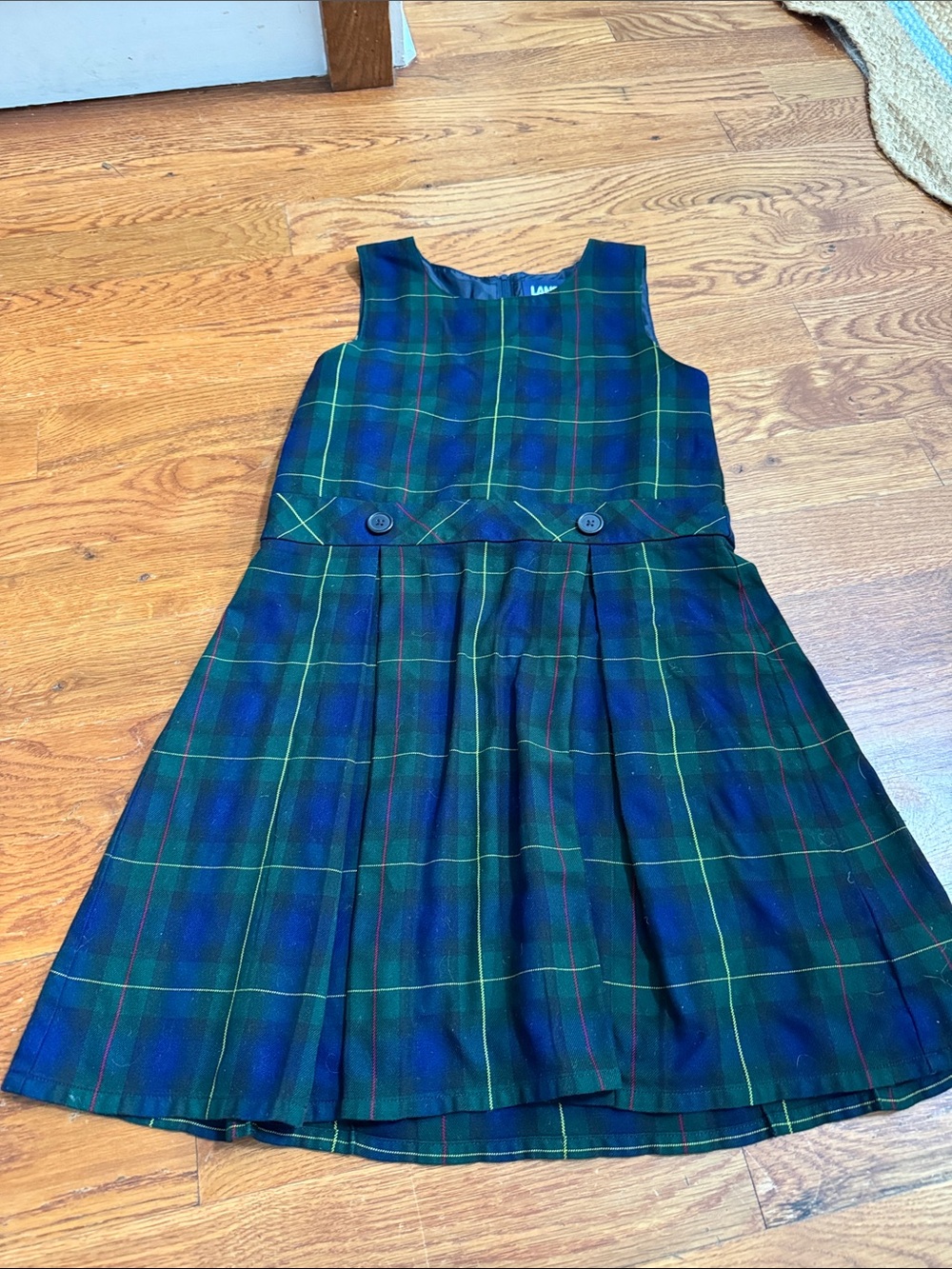 Lands' End Green and Blue Plaid Sleeveless Jumper Dress